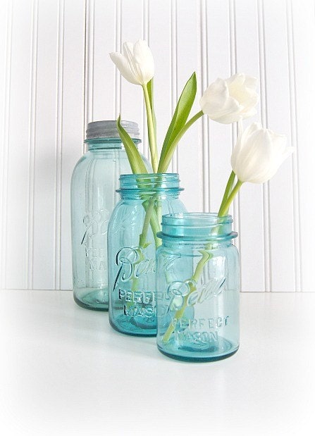 3 Blue Ball Vintage Mason Jars