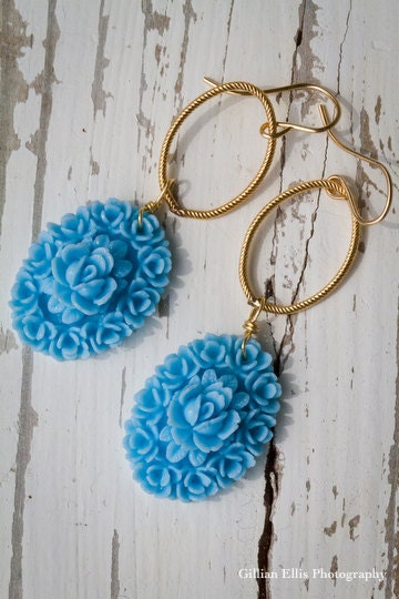 Bridesmaids Vintage Japanese Cabochon Flower Earrings