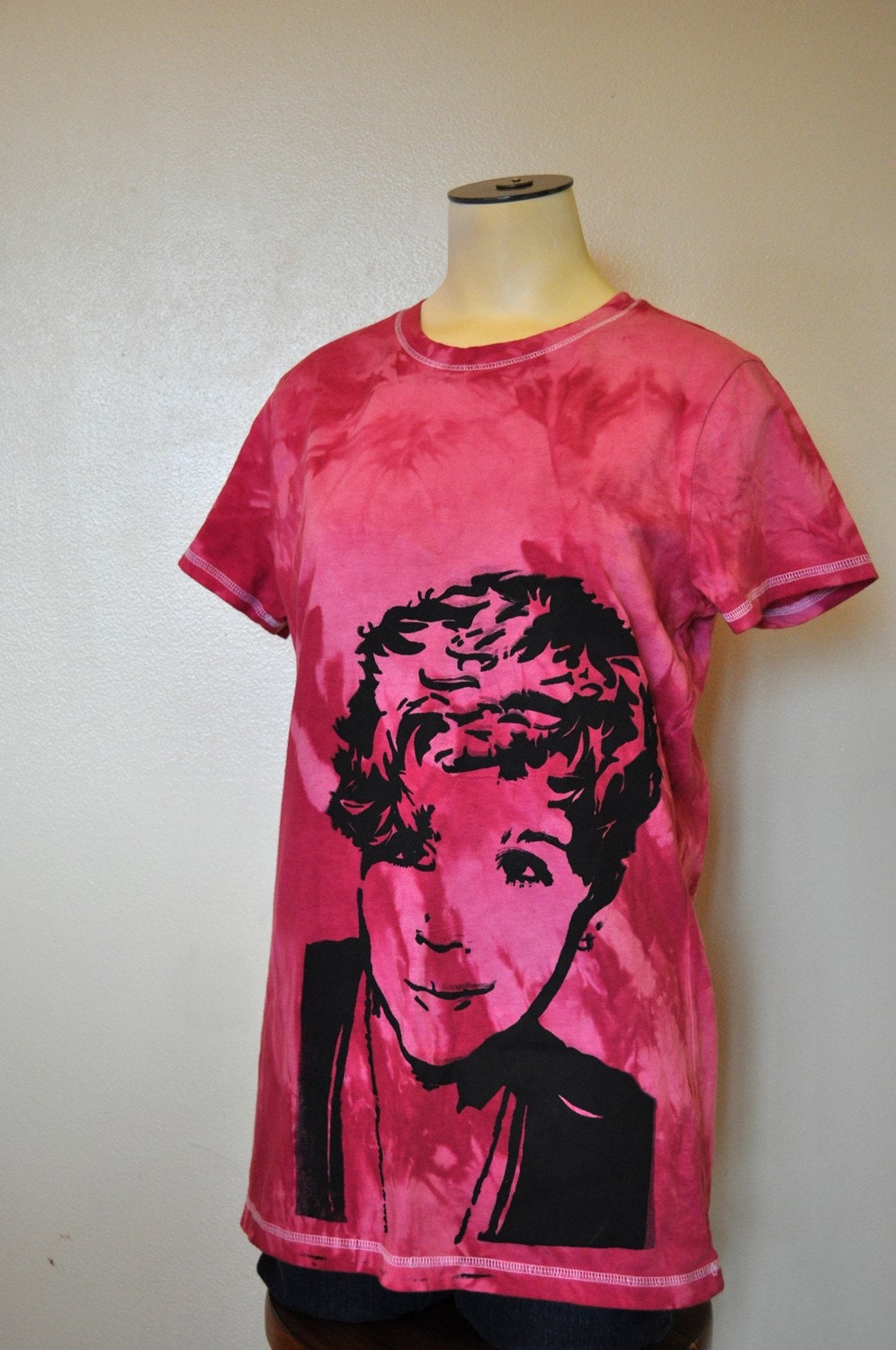 Screen Print TSHIRT - Fuschia Magenta Pink Screenprint Portrait Tshirt - XL Extra Large Juniors