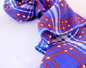 Patriotic Plaid Scarf in Red White Blue, Nylon Vintage Ladies Accessory