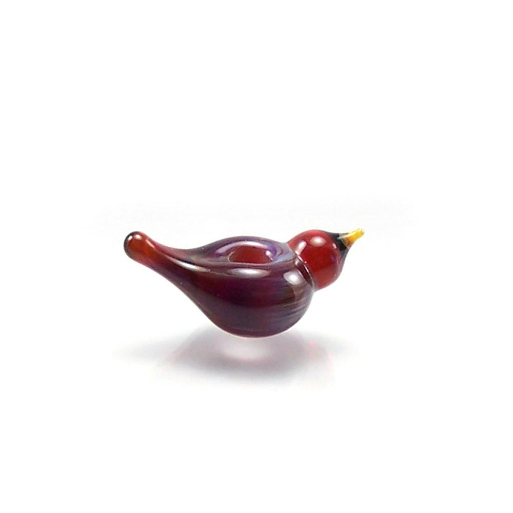 Handmade european charm bead big hole bead lampwork glass beads bird bead- Purple birdie