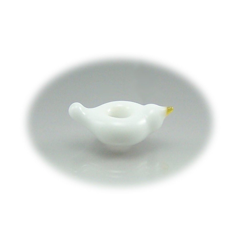 Euro charm white bird glass bead, Handmade lampwork beads, Jewelry charms for bracelets - Dove BHB