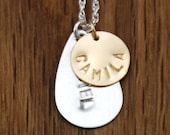 Handstamped Mom Mommy Necklace - Childrens Kids Names Mixed Metal Sterling Silver & Gold Custom Personalized 2 Disc Necklace
