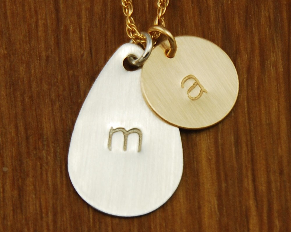 Initial Charm Necklace - Personalized Handstamped Monogram 2 Disc Necklace