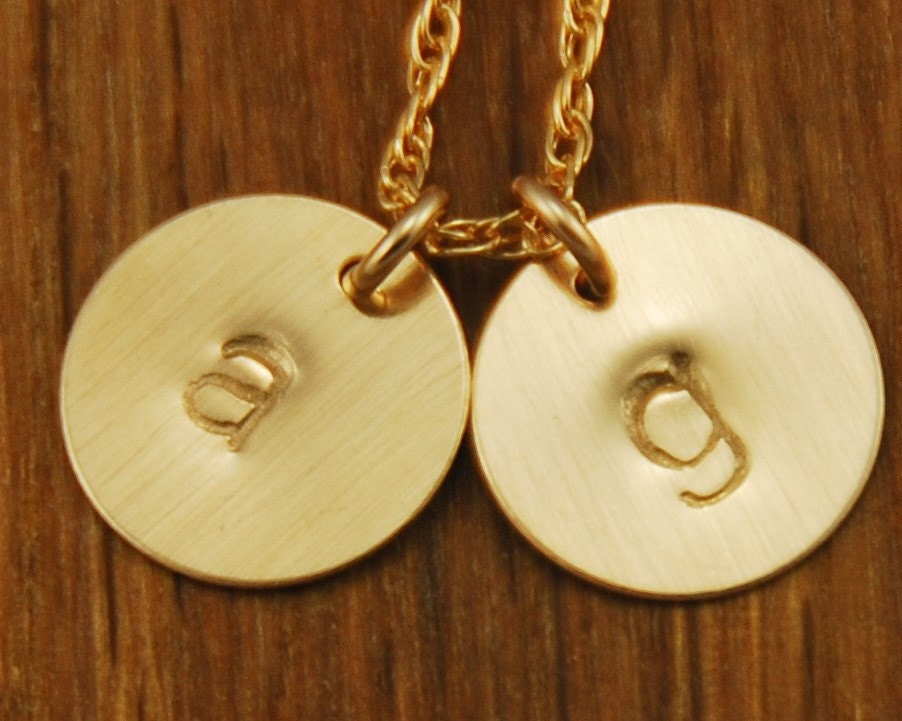 Gold Mom Necklace - Initial Monogram 2 Charm - Custom Personalized Disc Necklace