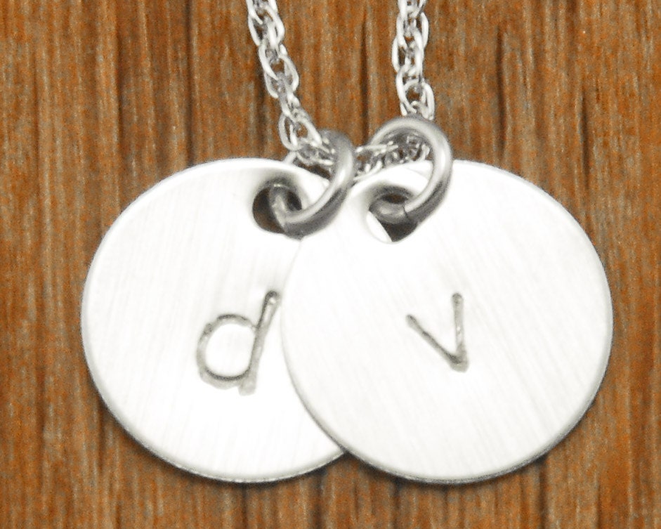 Personalized Handstamped Silver Initial Necklace - 2 Disc Charm Monogram Mom Necklace