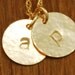 Gold 2 Disc Initial Necklace - Charm Monogram Custom Personalized Hammered Handstamped