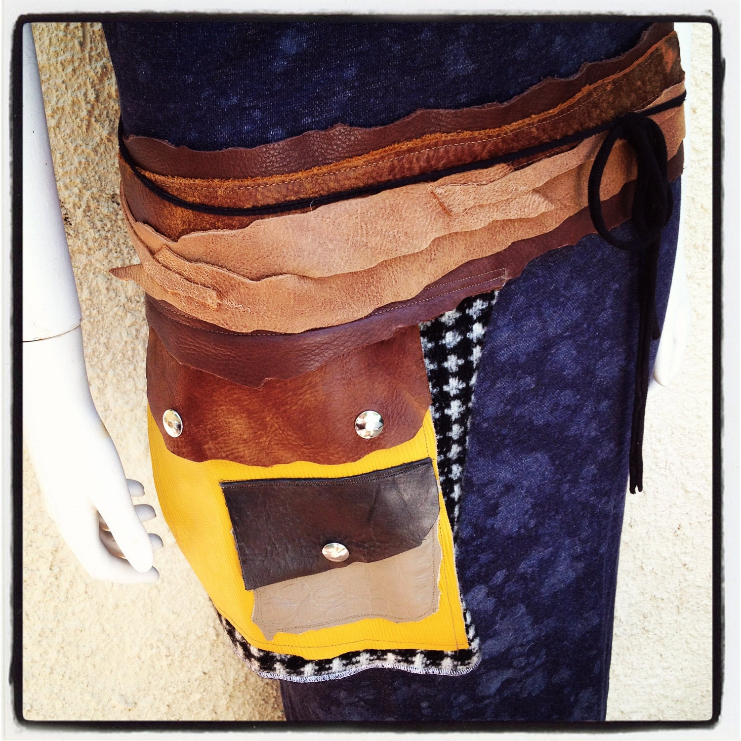 sale - leather and wool pouch shelll belt