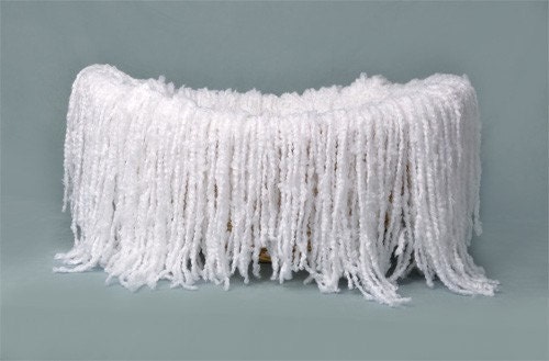 Knit Fringe Blanket in Snow White, Newborn Baby Photography Prop