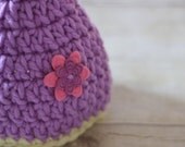 Crochet Baby Pixie Hat,  Girl Photography Prop in Lavender, ON SALE