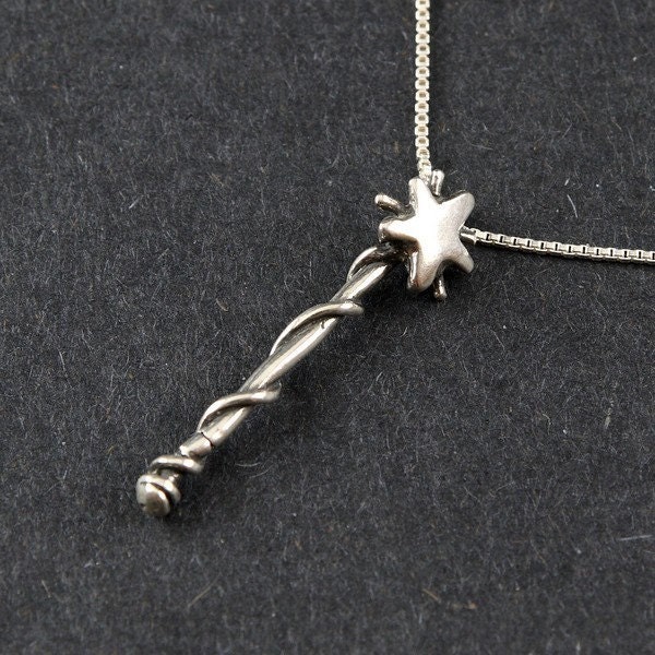 Magic Wand 5 pt. Fairy Wand Sterling Silver Necklace