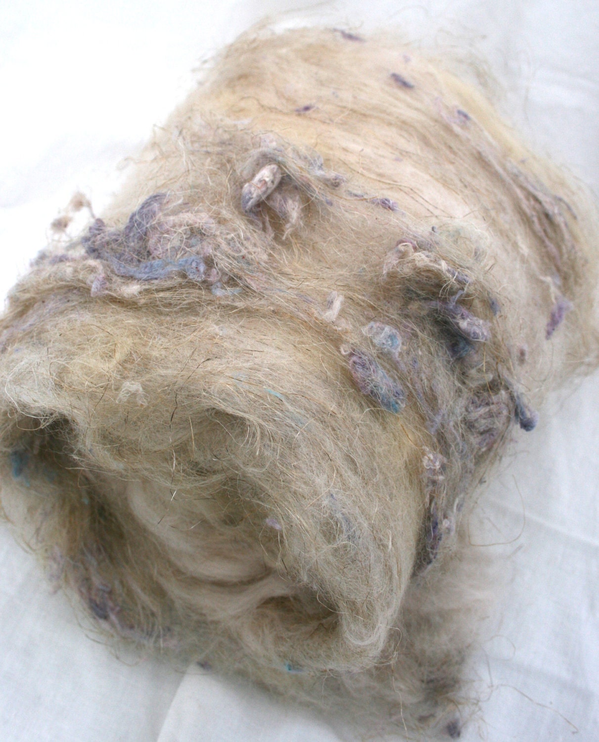 DRIED LAVENDER - Spinning Batt - Merino - Flax - Silk - Fibre  -Roving  fiber - felting - White - 2.4 oz 70 g