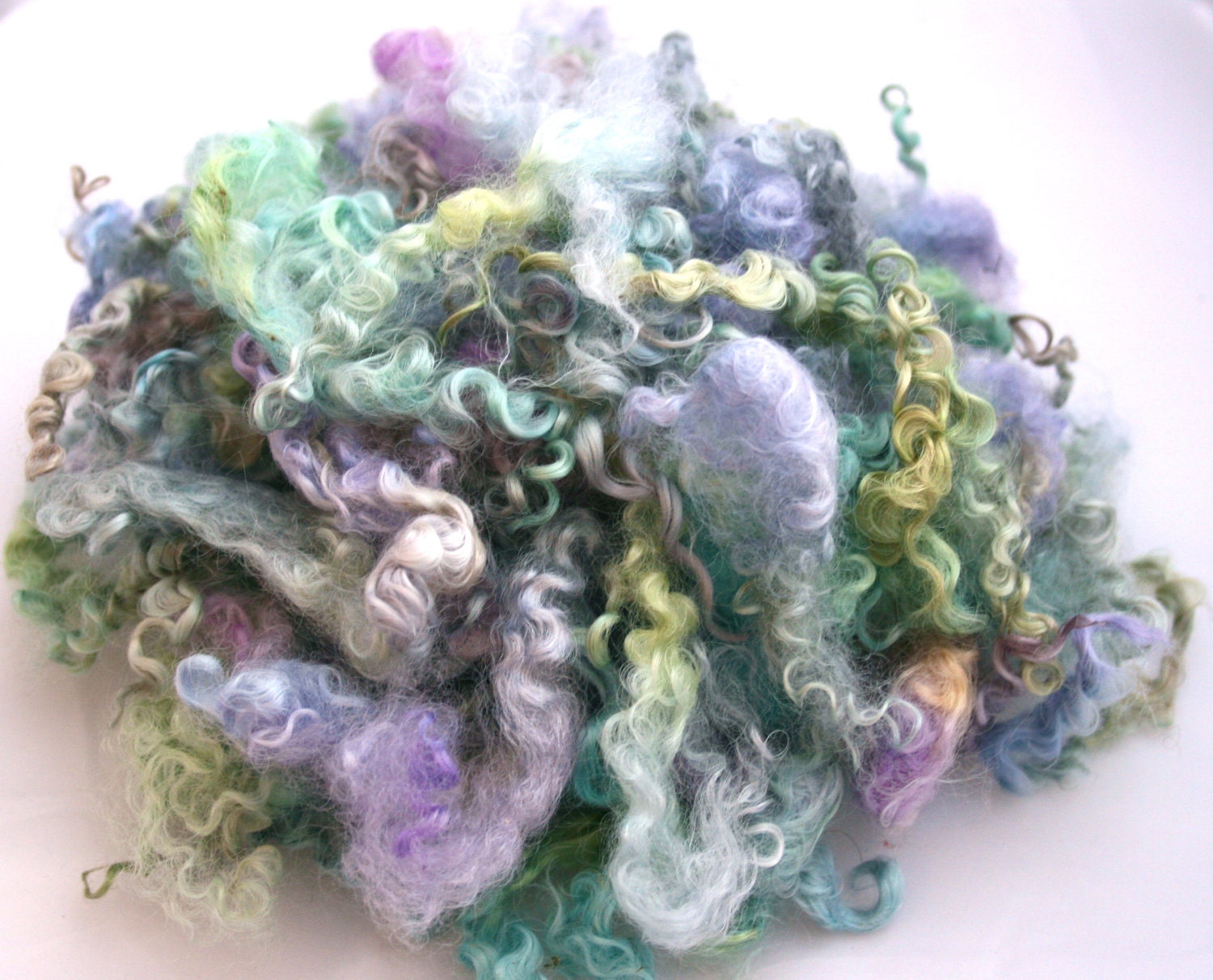 ATLANTIS - Wensleydale Locks - Hand Dyed - Spinning Felting Fiber - Wool - Fiber - Doll Hair -  UK - Green - Violet - Seaweed - Art Yarn