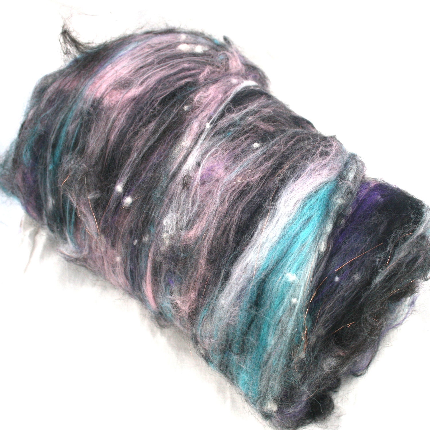 Starry Starry Night - Spinning and Felting Fibre -  Art Batt  - Roving -  UK - Merino - Black - Pink  - Angelina