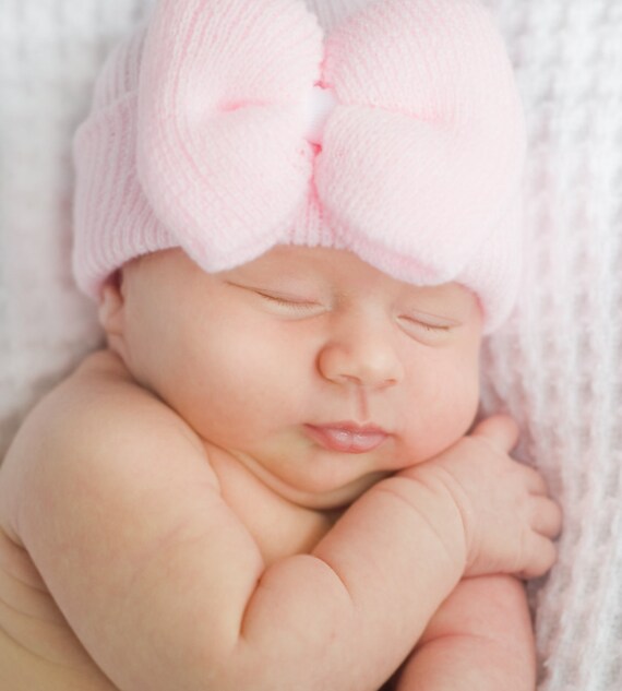 Boutique Hospital Hat- The Lila Solid Pink with Bow