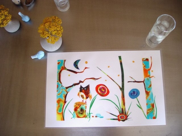 Laminated Owl on a Stump Placemat