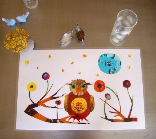 Laminated Owl With Flowers Placemat