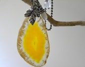 Sterling Silver Moonstone and Lemon Yellow Druzy Agate Geode Ball Chain Necklace Wire wrapped