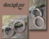 Decipher, Etched Copper Rings and Sterling Silver earrings, ThePurpleLilyDesigns