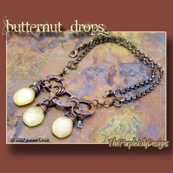 Butternut Drops, Copper, Citrine, and Honey Jade necklace, ThePurpleLilyDesigns