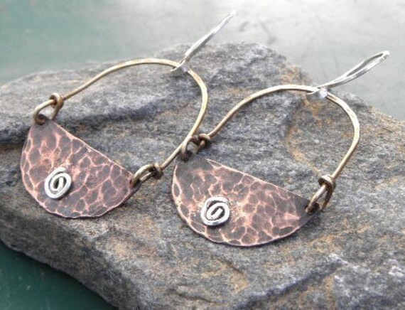 Swirl, Copper and Sterling Silver Swing Earrings, ThePurpleLilyDesigns
