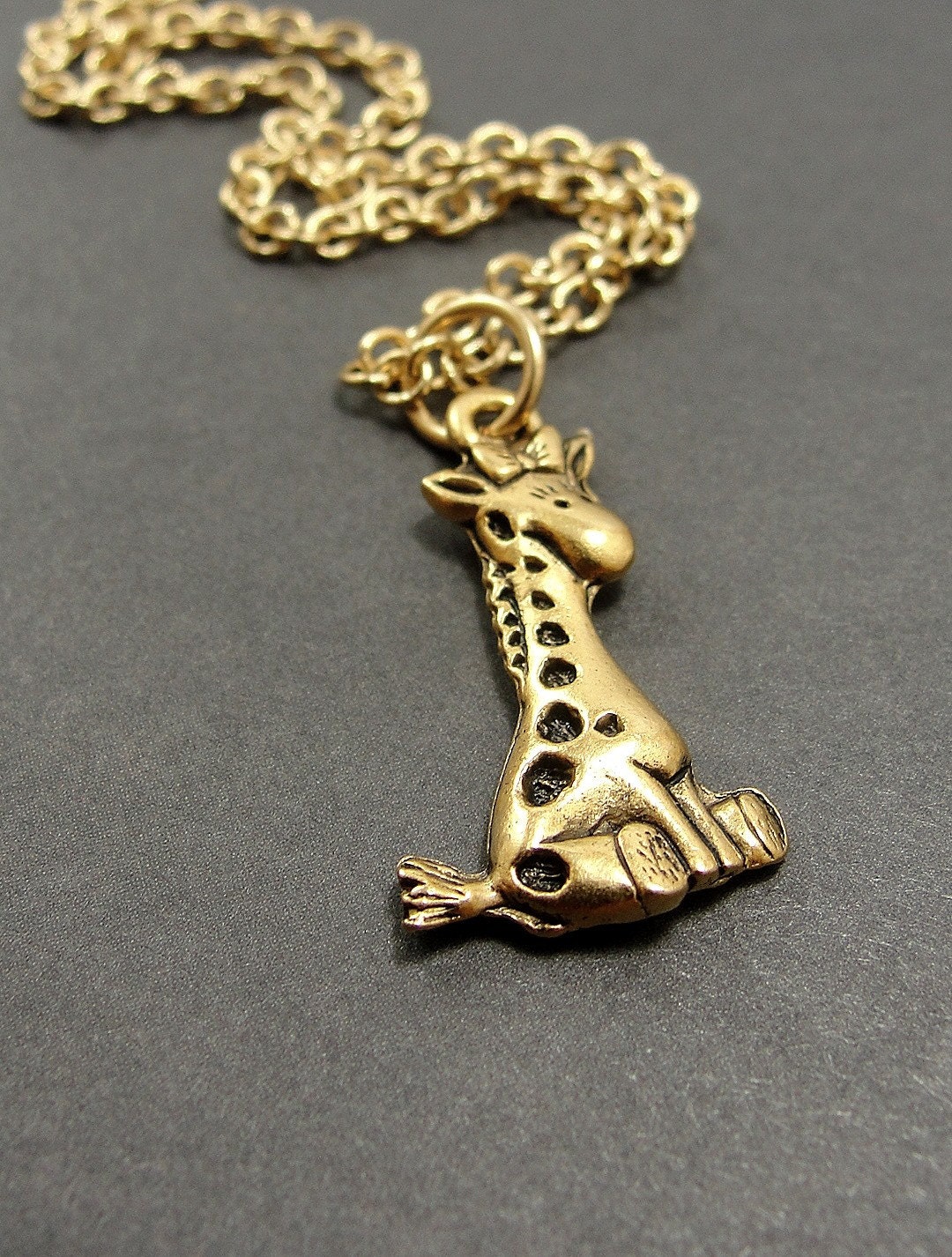 Baby Giraffe Necklace - Gold Plated Charm on a 17 inch Cable Chain