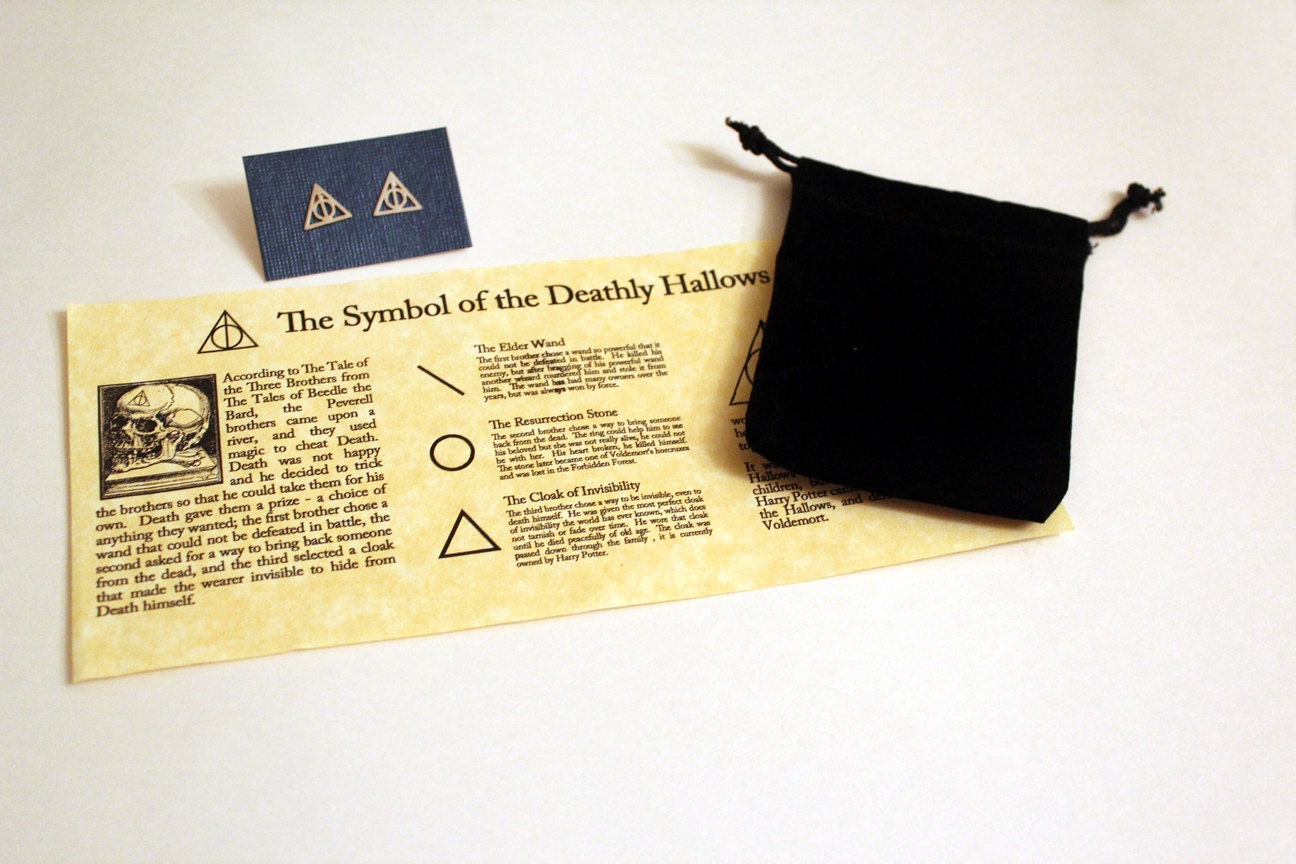 Deathly Hallows Studs Silver Earrings in Black Velvet bag Jewelry
