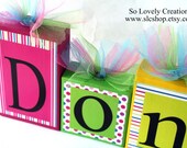 Donnie Personalized Blocks - Colorful and Fun - Lime Gree, Hot pink, yellow, aqua- Baby - Family - Baby Shower