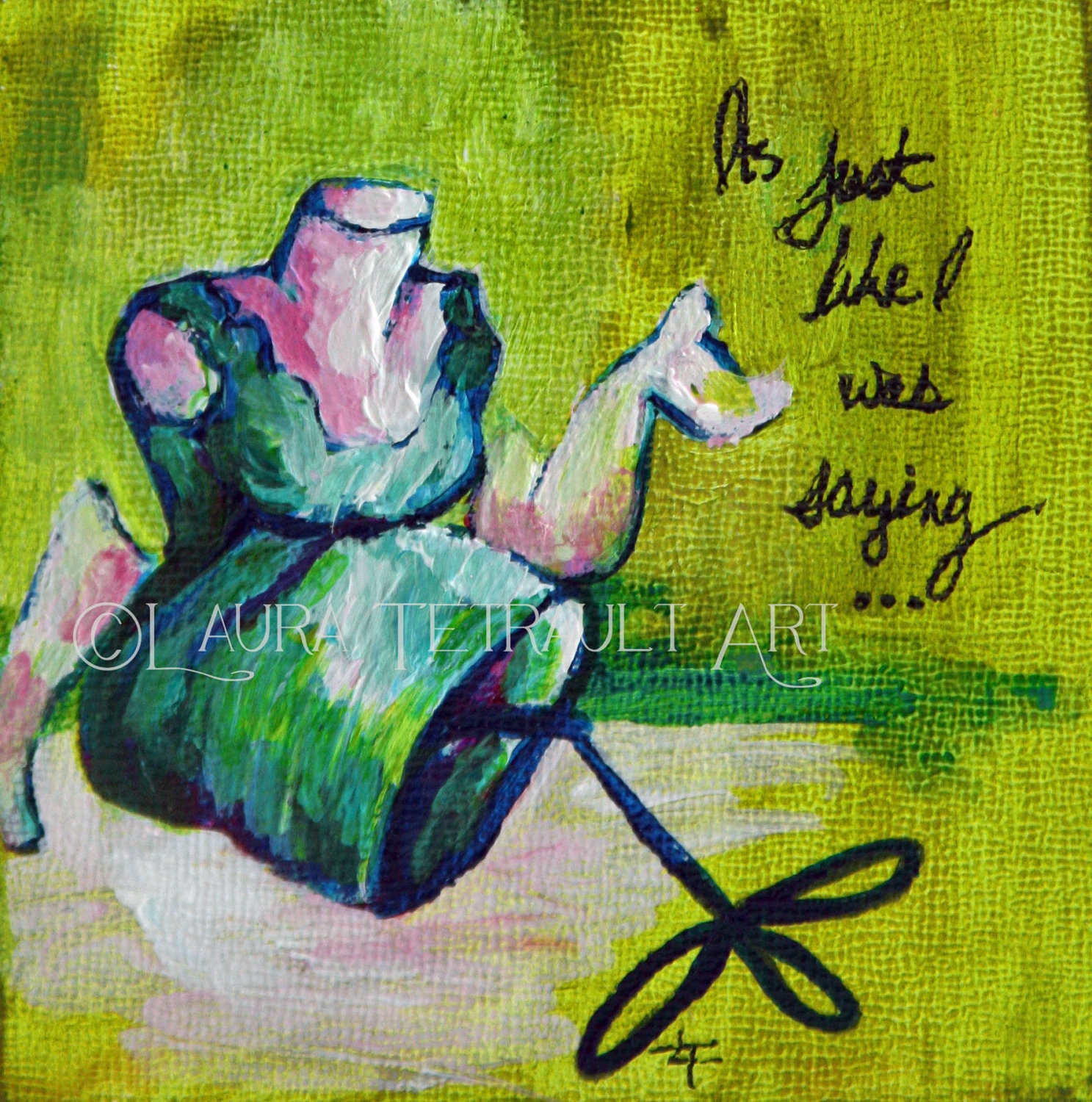 Original Painting - Lime Green, Teal and Rose Pink Dress Form - 4x4 Inches (10.2x10.2 cm) Acrylic Art