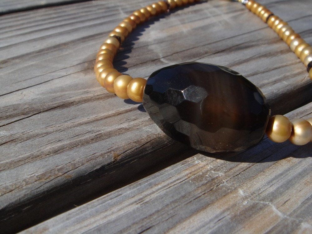 Smokey Topaz and Golden Pearls