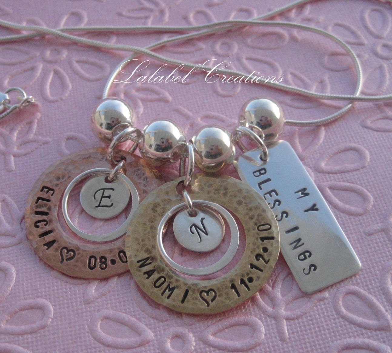 Personalized Mommy Necklace - Hand Stamped Jewelry - Custom Name Stamped Necklace - My blessings