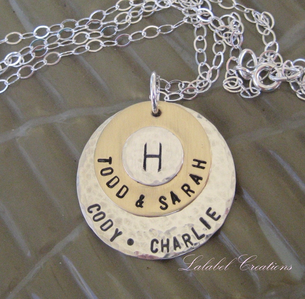 Mother's Day Hand Stamped Necklace - Personalized Mommy Necklace - Family Necklace Mixed Metals Engraved Necklace. Family love