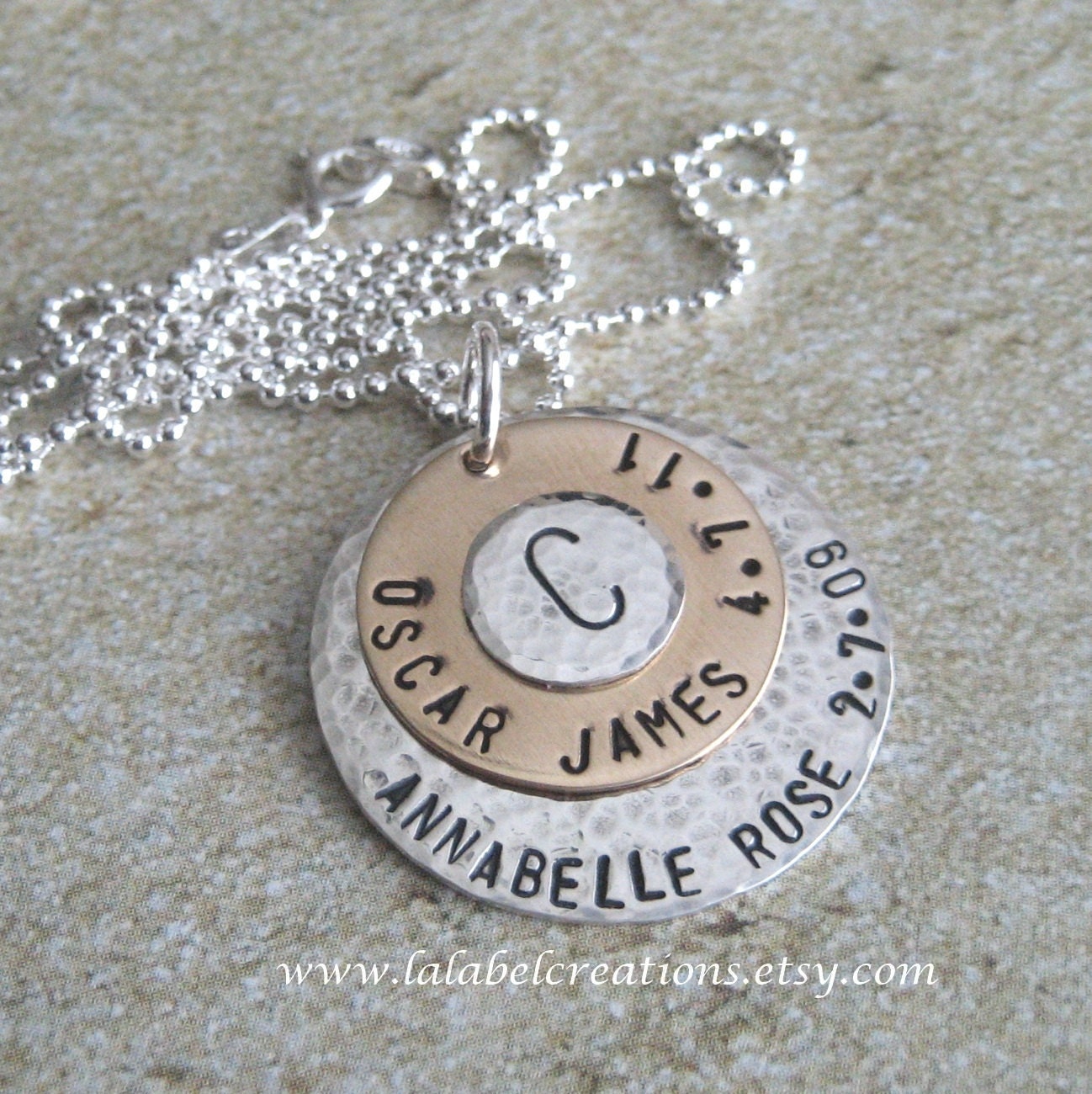 Mother's Day Hand Stamped Necklace - Personalized Mommy Necklace - Family Necklace Mixed Metals Engraved Necklace. Family love