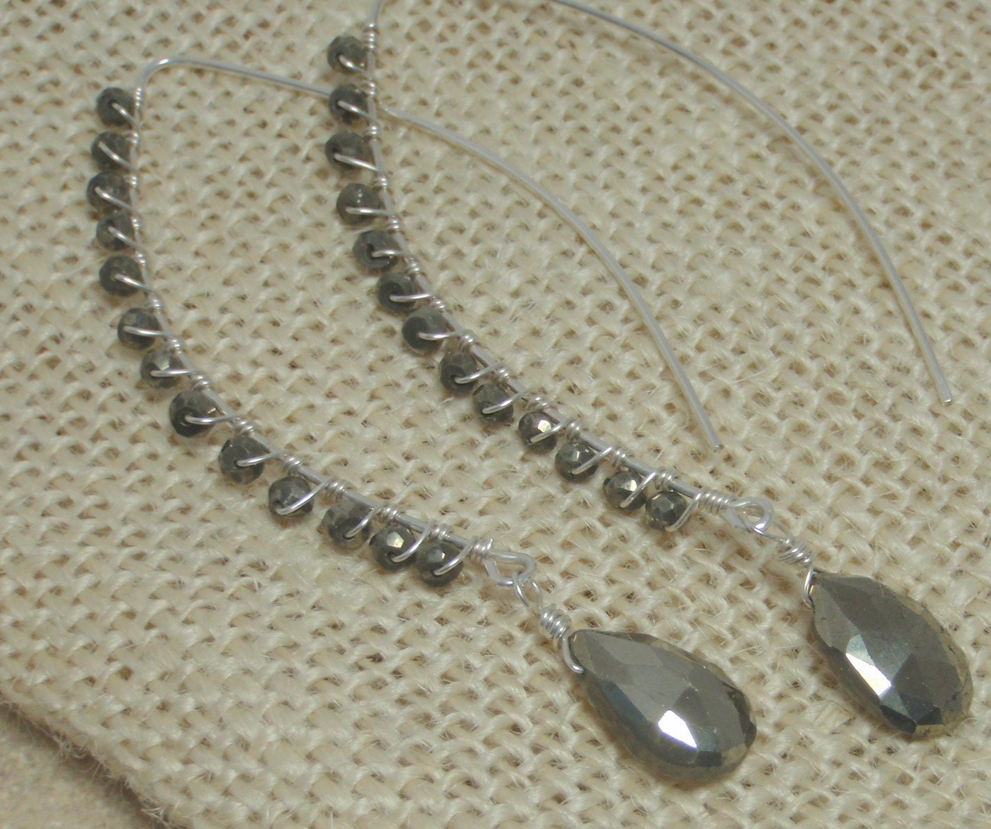 recycled silver and faceted pyrite earrings