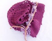 Victorian Fuchsia Rose garden crochet cotton beret with floral tape