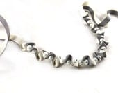 Grey and Cream Ruffle Pearl and Ribbon Necklace