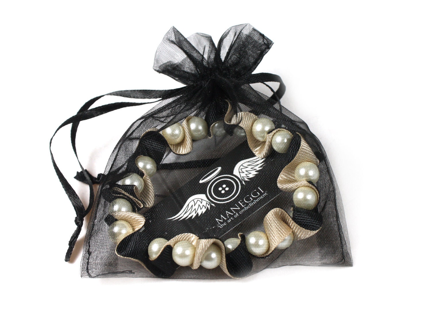 Black and Gold Ruffle Ribbon Bracelet