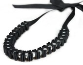 Charcoal Petite Triple Pleat Ribbon Necklace