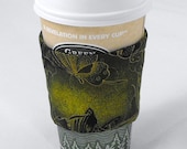 Coffee Cozy Coffee Sleeve - Quilted Olive Butterfly