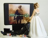 VIDEO GAME 'junkie' GROOM.  Bride With Strapless Dress.  Perfect Customized Wedding Cake Topper