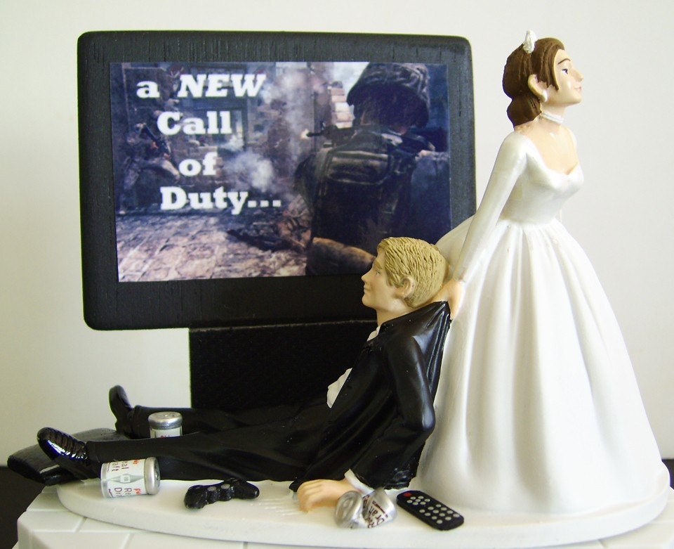 VIDEO GAME 'junkie' Groom - Customized Wedding Cake Topper.  The ORIGINAL Video Game Cake Topper....not a copy cat.