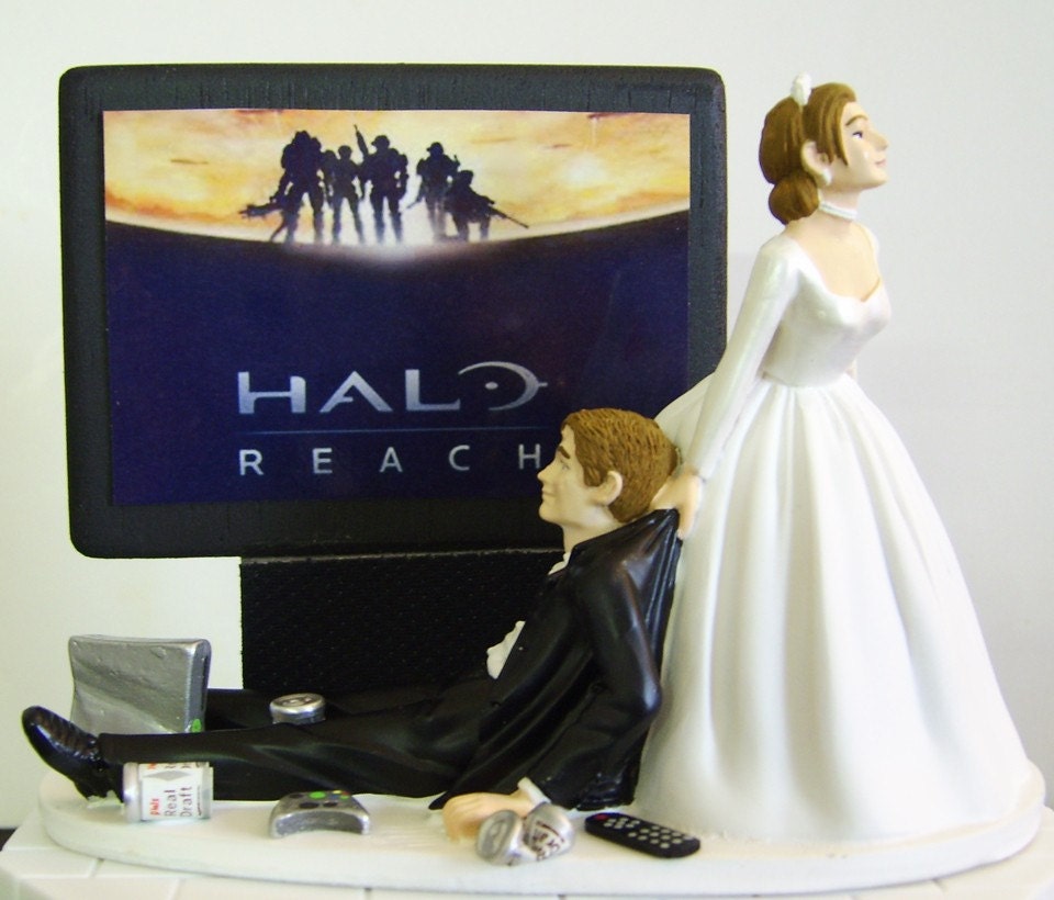 VIDEO GAME 'junkie' Groom Customized Wedding Cake Topper. The ORIGINAL Video Game cake topper....not a copy cat.