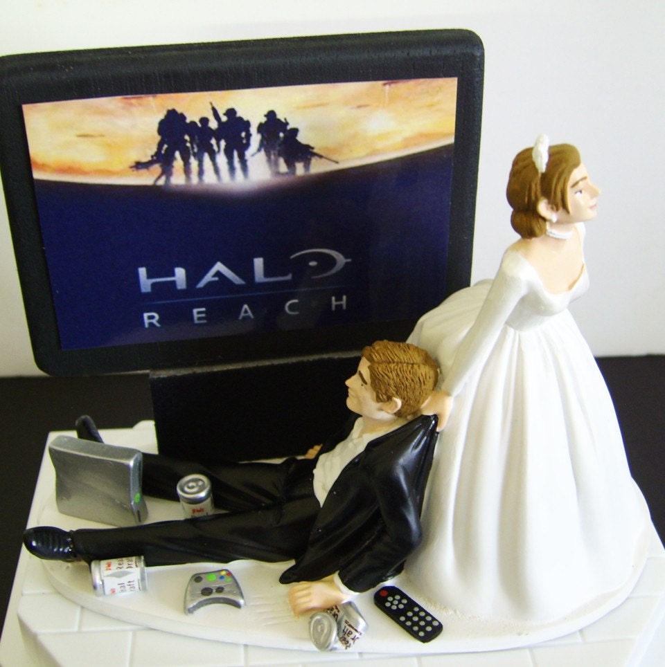 VIDEO GAME 'junkie' Groom Customized Wedding Cake Topper. The ORIGINAL Video Game cake topper....not a copy cat.