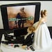 VIDEO GAME 'junkie' GROOM.  Bride With Strapless Dress.  Perfect Customized Wedding Cake Topper