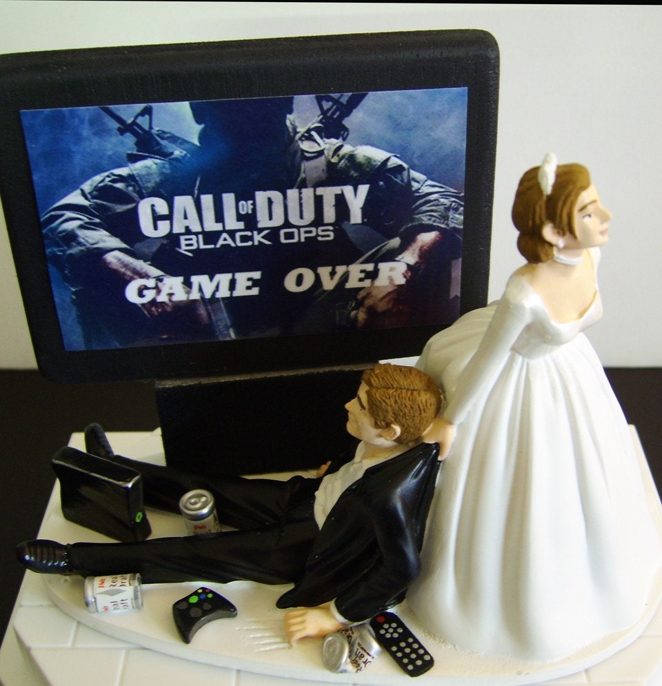 VIDEO GAME 'junkie' Groom Customized Wedding Cake Topper. The ORIGINAL Video Game cake topper....not a copy cat.