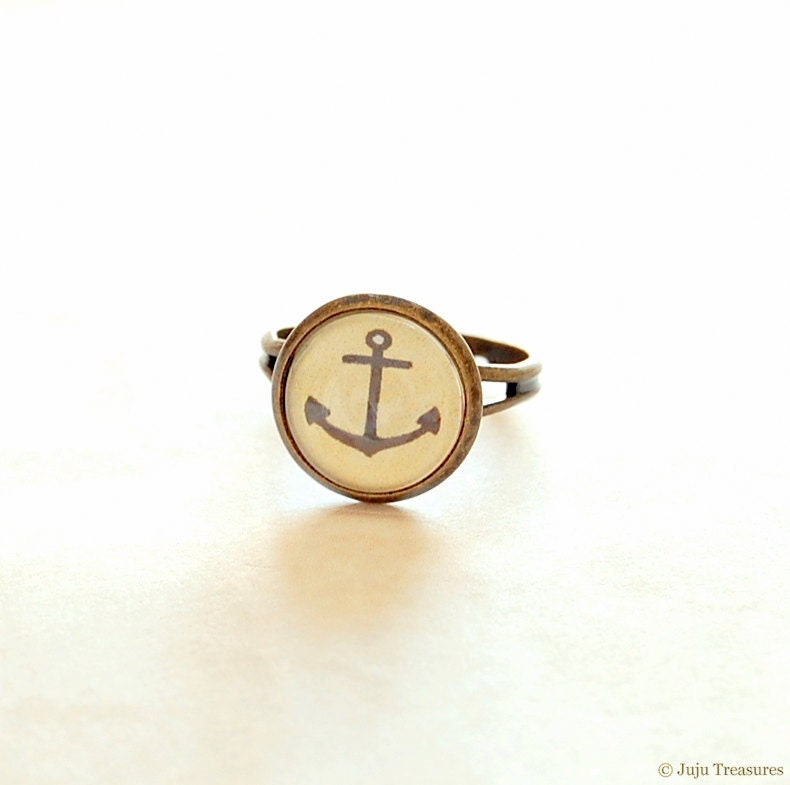 Anchor Ring. Nautical Adjustable Ring. Anchor Jewelry.