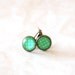 Green Polka Dot Earrings. Antique Brass, Round Glass Dome.