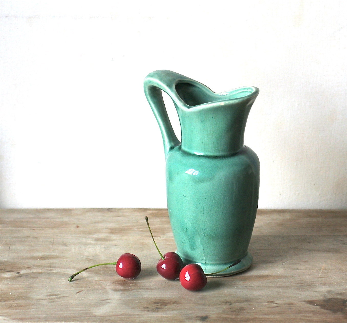 Vintage Ceramic Pitcher Vase Turquoise Glaze Craftsman - ivorybird