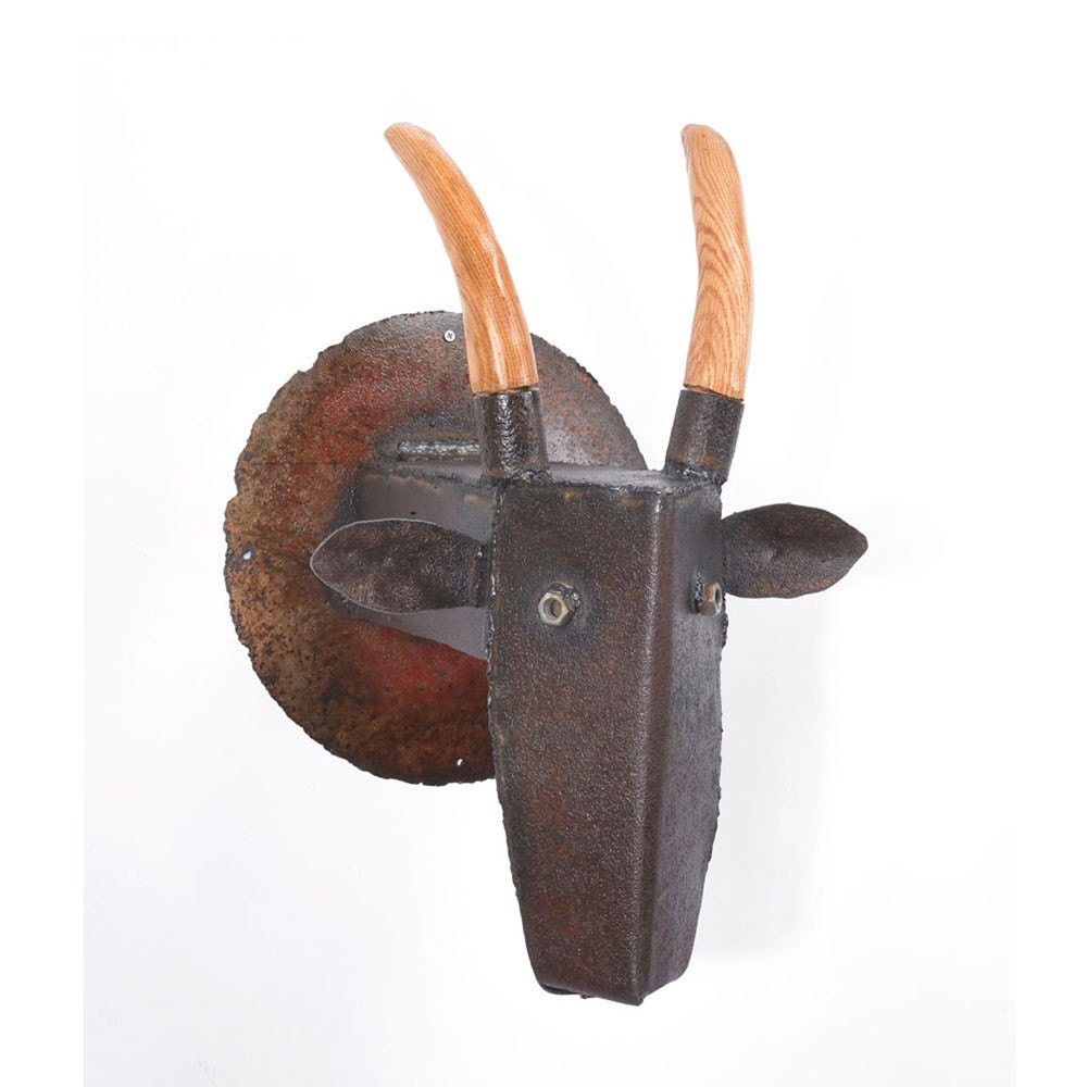 Goat Head Wall Sculpture Reclaimed Wood and Farm Steel