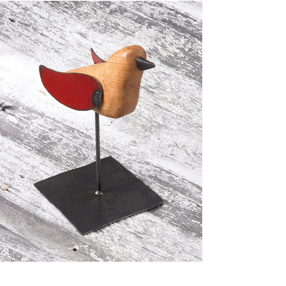 Bird Sculpture Reclaimed Farm Metal and Recycled Wood